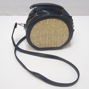 Shein Double Zipper Straw Circle Bag Shoulder Bag PU Leather Removable Strap EUC